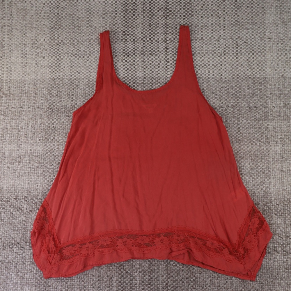 Mudd Lace Trim Tank Top Womens Medium Red Good Boho Handkerchief Hem Rayon